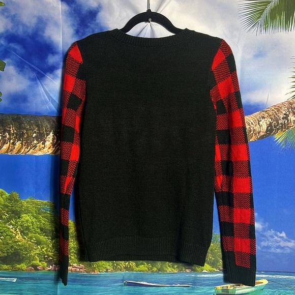 Ugly Christmas Sweater  Santa Sequins Ornaments Tinsel Bells Black Red  … - Picture 2 of 4